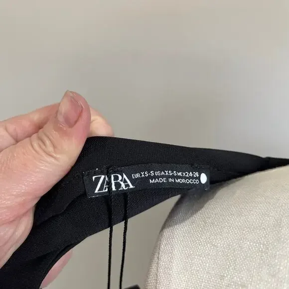 Zara Black Draped Midi Dress XS NWT Elegant Minimalist Cocktail Chic - Picture 6 of 6